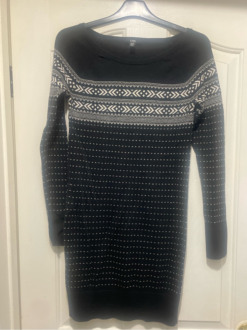 Jacob Black and White Fair Isle Long Sleeve Knit Dress - XS